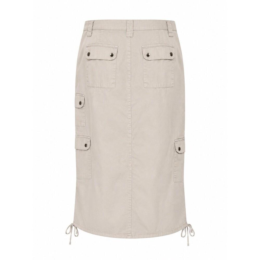 Womens Cargo Midi Skirt Beige Utility Safari Y2K Drawstring Hem Approx L - Picture 2 of 7